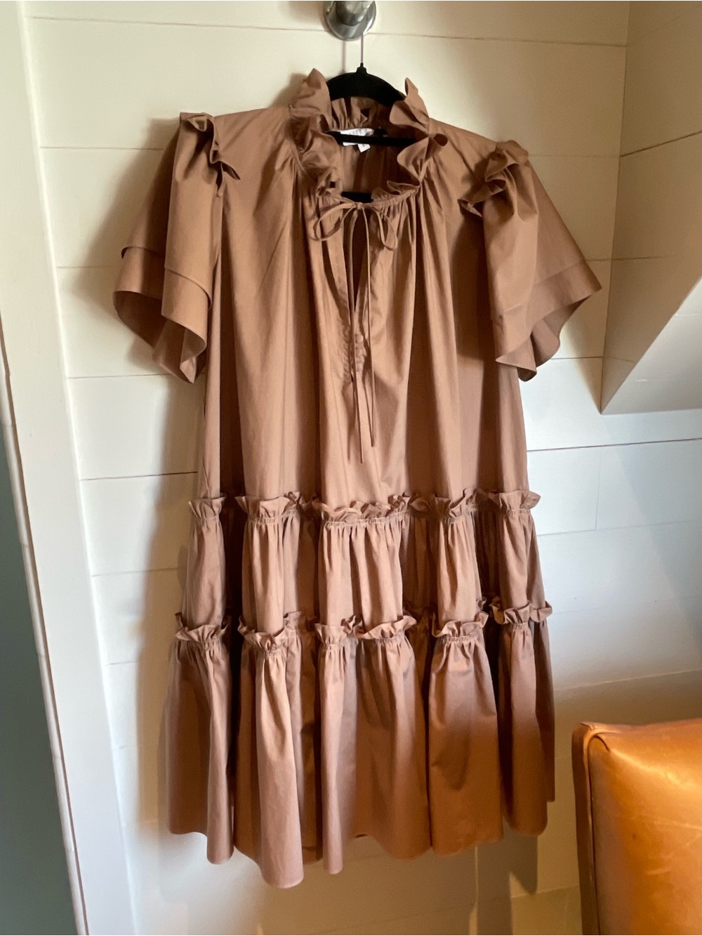 HUNTER BELL Camel Tiered Ruffle Mini Dress